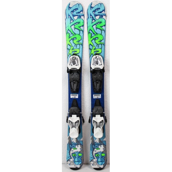 Pack Ski K2 Indy + Fixations Marker 4.5 Bleu / Vert - état 1